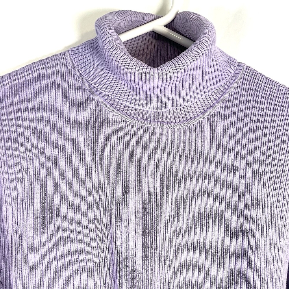 Talbots Women's Turtleneck Sweater Large Solid Purple Ribbed Long Sleeve Cotton